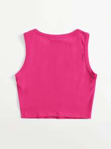SHEIN EZwear Solid Crop Summer Outfits Pink Tank Top - Hot Pink - View 2