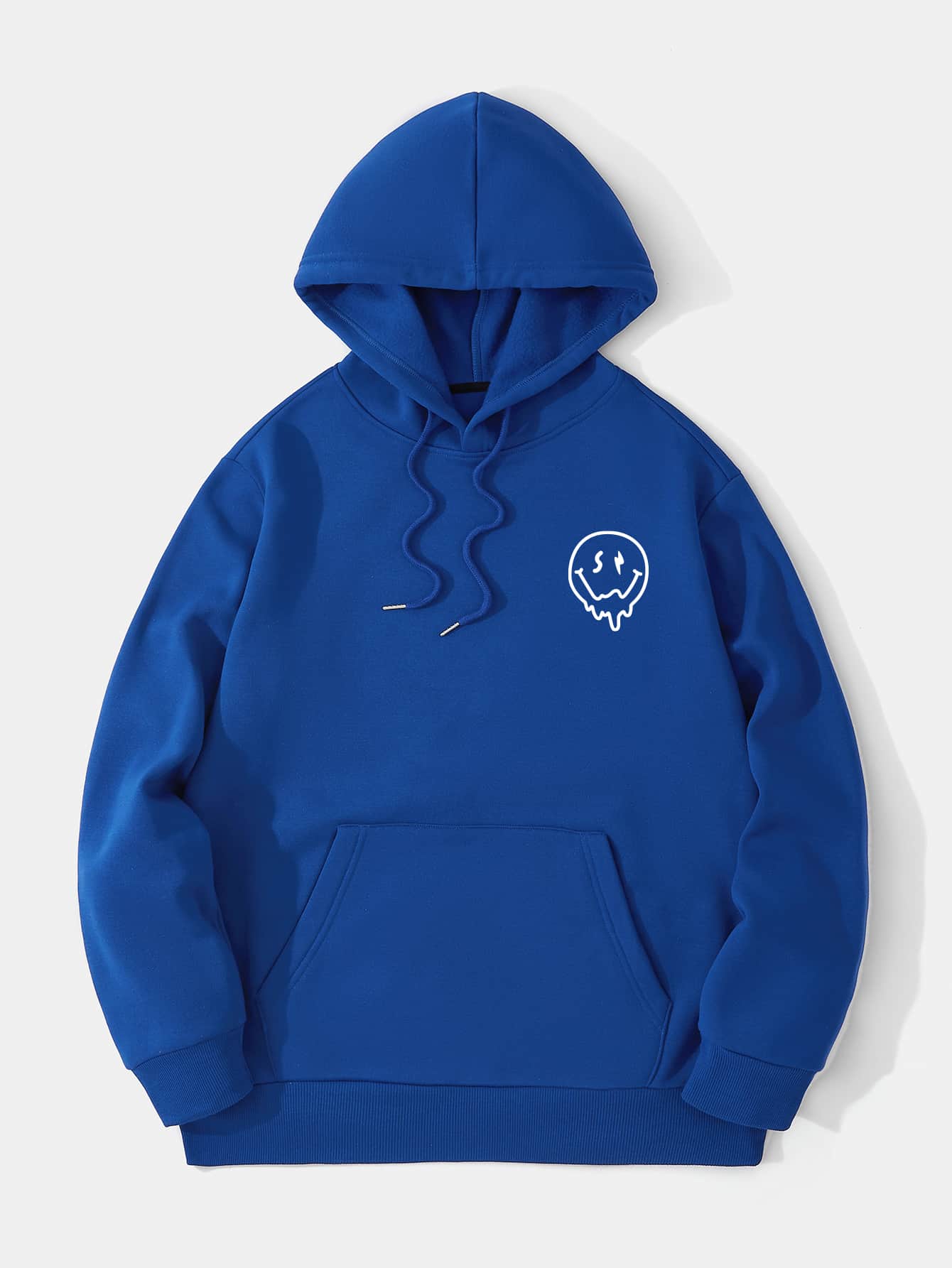 Hombres Capucha con estampado de dibujos animados y slogan con forro térmico con bolsillo de canguro con cordón - azul real - Añade 2