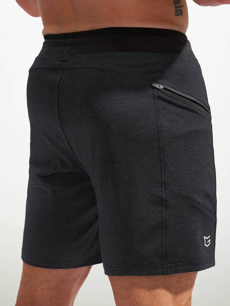 男性 ジップポケット ドローストリングウエスト スポーツショートパンツ - ブラック - 見る 2