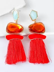 juran Tassel Drop Earrings - Red - View 1