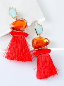 juran Tassel Drop Earrings - Red - View 2