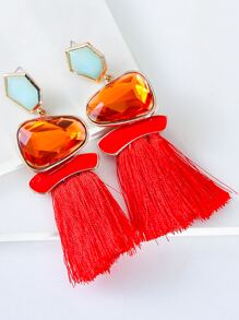 juran Tassel Drop Earrings - Red - View 3