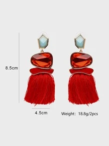 juran Tassel Drop Earrings - Red - View 5