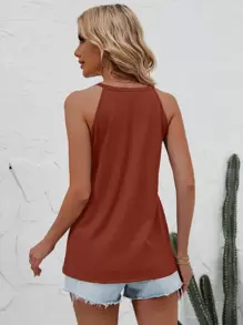 SHEIN LUNE Solid Rib Knit Tank Top - Rust Brown - View 2