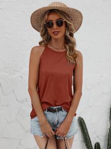 SHEIN LUNE Solid Rib Knit Tank Top - Rust Brown - View 3