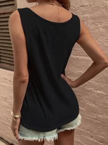 SHEIN LUNE Fake Button Tank Top - Black - View 2