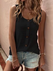 SHEIN LUNE Fake Button Tank Top - Black - View 4