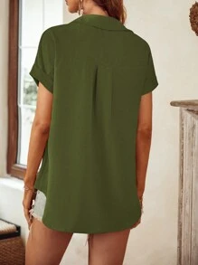 SHEIN LUNE Patched Pocket Batwing Sleeve Shirt - Army Green - View 2