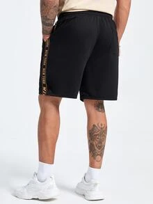 Manfinity Men Plus Expression Print Contrast Letter Tape Drawstring Waist Shorts