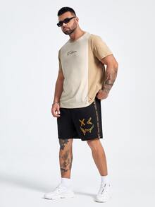 Manfinity Men Plus Expression Print Contrast Letter Tape Drawstring Waist Shorts