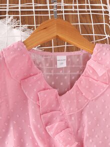 Niñas Vestido de lunares ribete con fruncido de manga farol - Rosa Pálido - Ver 3