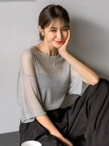 DAZY Thả vai Lưới Áo Không có áo may ô - Xám - Xem 8