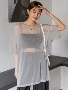 DAZY Thả vai Lưới Áo Không có áo may ô - Xám - Xem 3