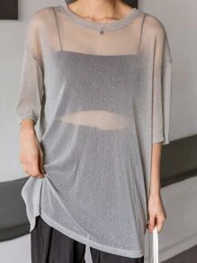 DAZY Thả vai Lưới Áo Không có áo may ô - Xám - Xem 5