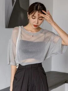 DAZY Thả vai Lưới Áo Không có áo may ô - Xám - Xem 6