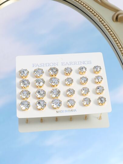 Men's 12pairs Cubic Zirconia Decor Stud Earrings Cubic Zirconia Decor Stud Earrings for Jewelry Gift