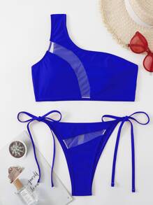 夏日沙灘對比網眼比基尼 - 寶藍色 - 查看 4