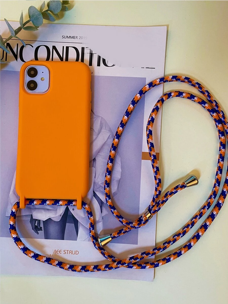 Plain Phone Case With Lanyard - Burnt Orange - View 1