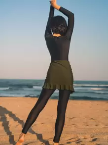 SHEIN Swim Mulvari Full Body Zip Front One Piece Swimsuit & Beach Skirt & Pants, For Summer Vacation - Black - View 2