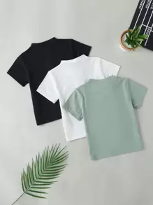 SHEIN Young Boy 3pcs Solid Polo Shirt - Multicolor - View 2