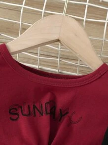 SHEIN Bộ thời trang bé gái xoắn lại Lá thư Ăn mặc đẹp - Nhiều màu - Xem 6