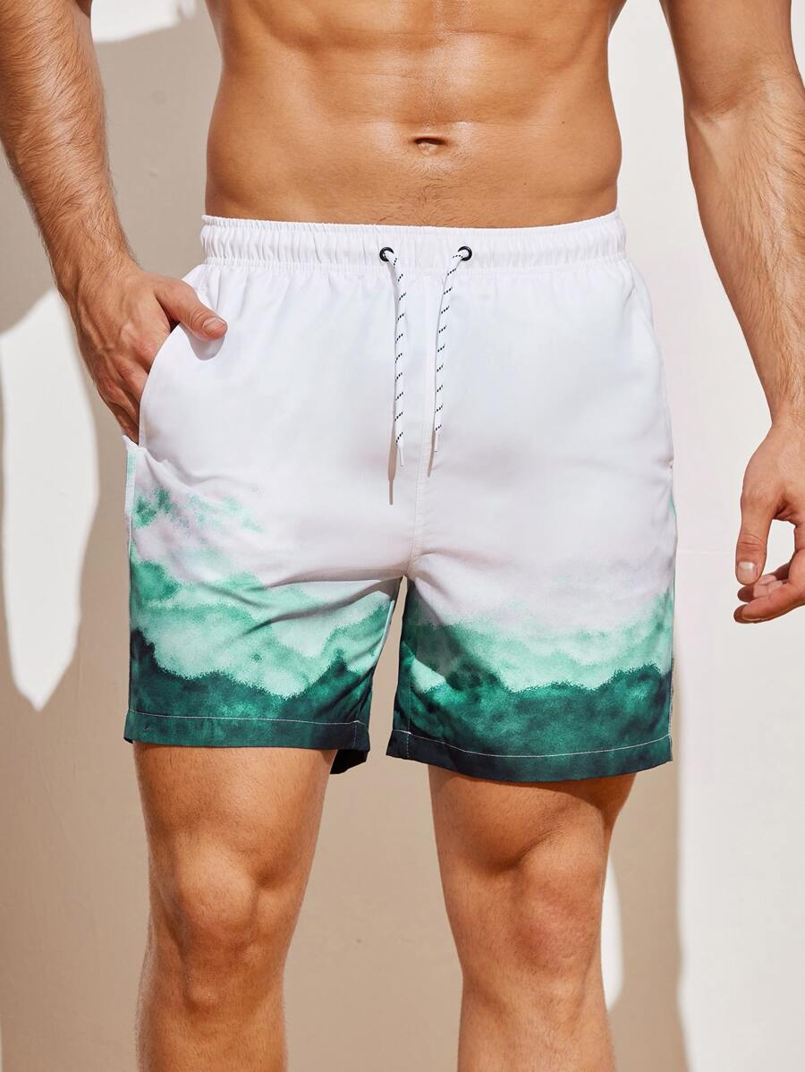 Surfspeed 男士山圖案腰部抽繩泳褲 - 彩色 - 查看 1