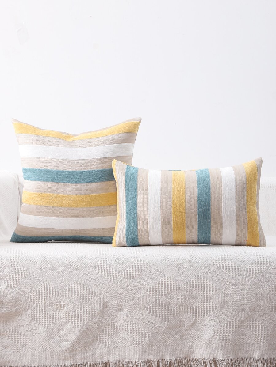 Miater 1pc Color Block Cushion Cover Without Filler - Multicolor - View 1