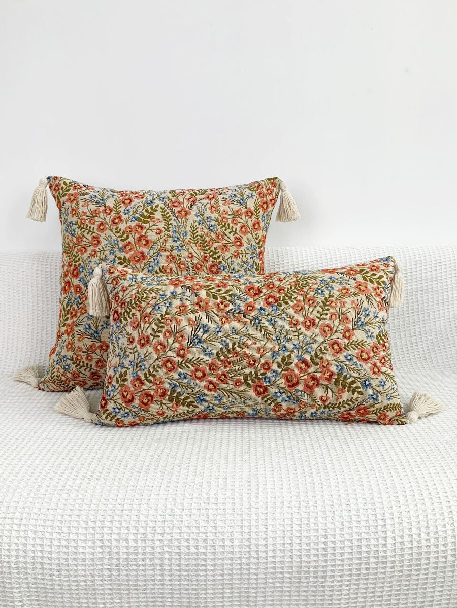 1入簇簇花提花枕套或腰枕套，適用於臥室、客廳、沙發 - 彩色 - 查看 1