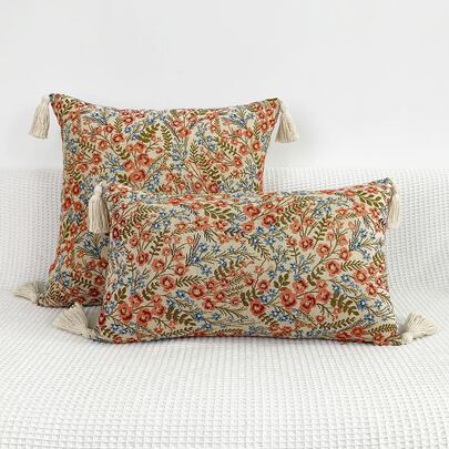 1入簇簇花提花枕套或腰枕套，適用於臥室、客廳、沙發