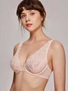 Sujetador push-up de encaje con cuello en V muy deseado - Rosa - Ver 4