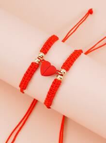 2pcs Magnetic Heart Charm Couple Bracelet Valentines,Mom,Mother,Mother's Day,Gift - Red - View 2