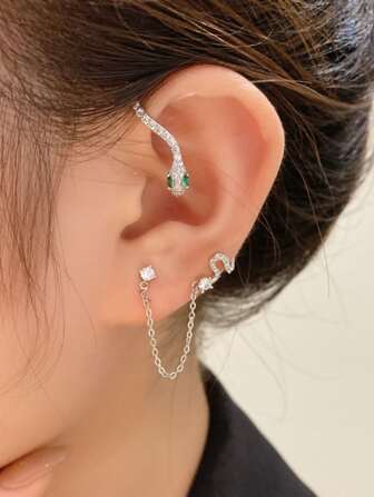 1入組水鑽蛇設計耳環