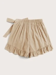 SHEIN VCAY Plus Tie Side Ruffle Trim Solid Skort