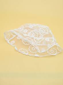 Niñas Sombrero cubo con bordado de flor con encaje - Blanco - Ver 3