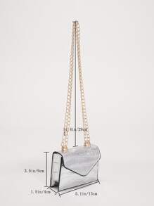 迷你新款時尚純色PU皮革鏈帶斜跨肩小方包 - 銀色 - 查看 7