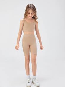 SHEIN Bộ hai mảnh Gái màu trơn Giải trí - Màu be - Xem 3