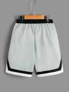 SHEIN Boys Letter Graphic Striped Trim Drawstring Waist Shorts - Light Grey - View 2