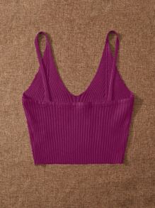 SHEIN Essnce Top unicolor tejido de canalé - Rojo violeta - Ver 2