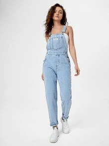 SHEIN EZwear Petos mezclilla con diseño de parche sin top de tirantes - Lavado ligero - Ver 3