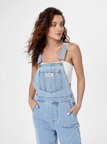 SHEIN EZwear Petos mezclilla con diseño de parche sin top de tirantes - Lavado ligero - Ver 5
