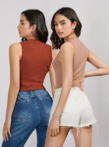SHEIN EZwear Polyester tái chế 2 Miếng Crop Tank Top - Nhiều màu - Xem 2