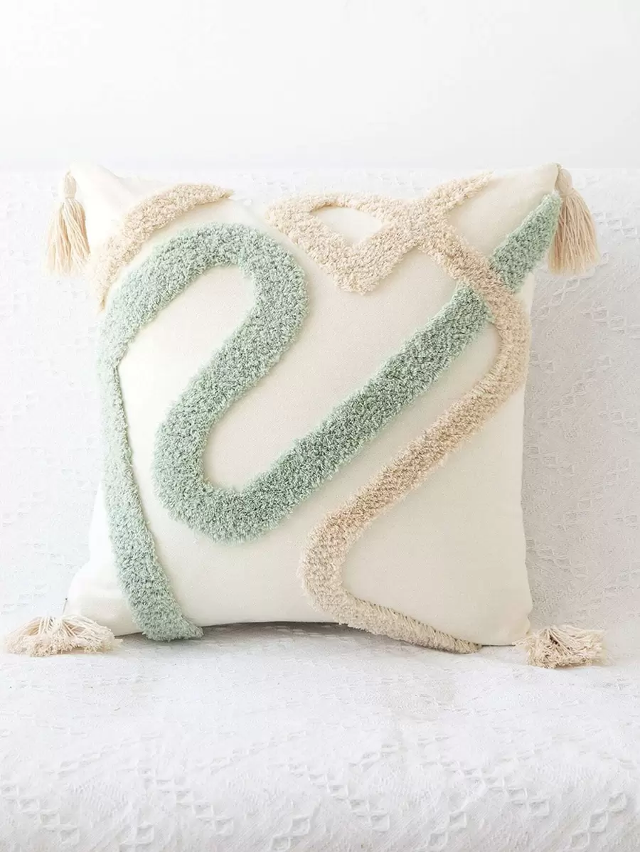 Tufted Tassel Decor Cushion Cover Without Filler - Multicolor - View 1