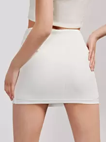 SHEIN BAE Recycled Polyester Twist Side Solid Bodycon Skirt - White - View 3