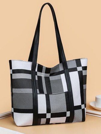Colorblock Tote Bag, Women's Fashion Large Capacity Shoulder Bag, Casual Plaid Pattern Handbag, Mother's Day Gift For Mom Fashion Lattice Pattern Tote Bag, Large-Capacity Shoulder Bag, Women's Handbag For Work, School, ShoppingSchool Bag,Back To School,Large Capacity,Portable,Foldable,Classic Casual, Suitable For Teen Girls Women College Students, Perfect For Back To School,College,Elementary School,Middle School, High School,Shopping,Holiday
