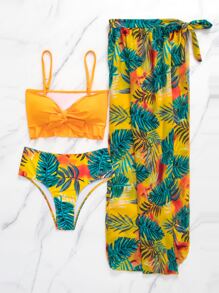 SHEIN Swim 3pack Floral Graphic Knot Front Bikini Swimsuit & Beach Rok - MultiWarna - View 6