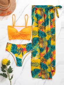 SHEIN Swim 3pack Floral Graphic Knot Front Bikini Swimsuit & Beach Rok - MultiWarna - View 8