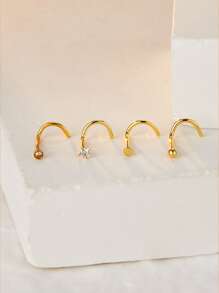 4pcs Cubic Zirconia Decor Nose Stud - Yellow Gold - View 1