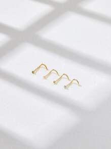 4pcs Cubic Zirconia Decor Nose Stud - Yellow Gold - View 2