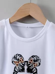 SHEIN Young Girl Figure & Letter Graphic Tee - White - View 3