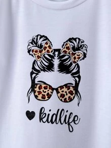 SHEIN Young Girl Figure & Letter Graphic Tee - White - View 4